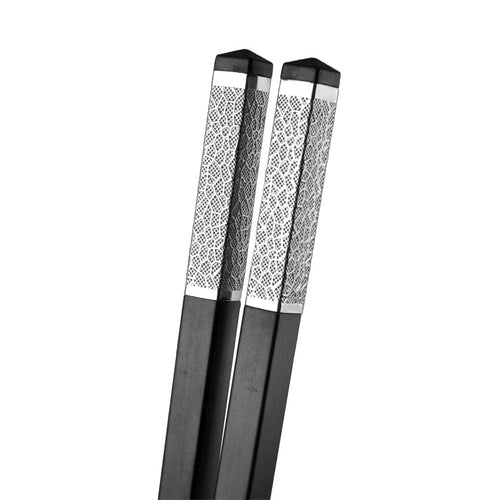 27cm Silver Net Texture Alloy Chopsticks - 10-Pairs/Package FINAL SALE (TW-60045SI-27-CHA)