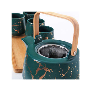 5-Pc Ceramic Tea Set with Marble Flecks - Tea Pot - 37 oz. (TW-JHS8-GR-TPP)