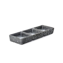 Load image into Gallery viewer, 7&quot; L 3-Compartment Grey Stone Sauce Dish - 4 oz. (TW-JX153-G-SDP)