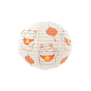 16" Paper Lantern with Lucky Cat Pattern - FINAL SALE (DE-HL3-LTO)