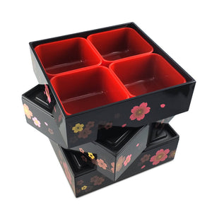 7" 3-Tier Square Sakura Patterned Lacquer Bento Box (TW-548983-BBL)