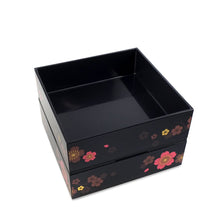 Load image into Gallery viewer, 7&quot; 3-Tier Square Sakura Patterned Lacquer Bento Box (TW-548983-BBL)