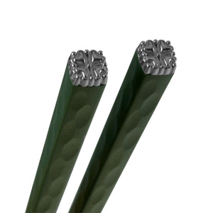 24.5cm Silver Flower Head Green Alloy Chopsticks - 10-Pairs/Package (TW-60037GR-24.5-CHA)