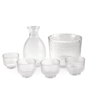 6-Pc Set Glass Sake Bottle/Cups/Bucket Set (TW-70018-5.25-BRG)