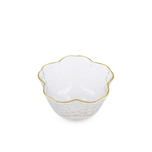 1.77" H Glass Flower Shape Sake Cup with Gold Trim (TW-70064-1.77-BRG)