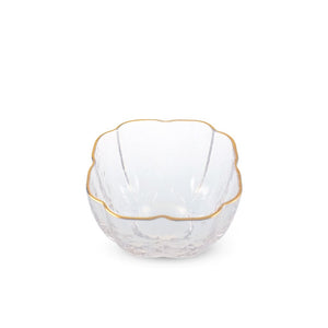 1.77" H Glass Square Flower Shape Sake Cup with Gold Trim (TW-70065-1.77-BRG)