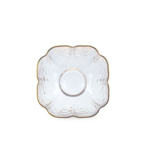 1.77" H Glass Square Flower Shape Sake Cup with Gold Trim (TW-70065-1.77-BRG)