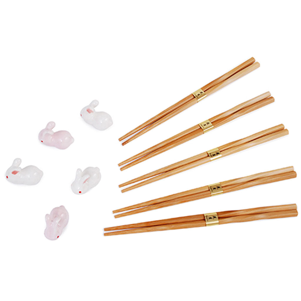 5-Pr Chopsticks & Rabbit Rest Gift Box Set (TW-A885-R2-CHB)