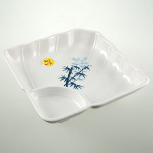 6" Melamine Fan Shaped Bamboo Print Plate with Sauce Compartment  - FINAL SALE (TW-BZ-154-PLM)