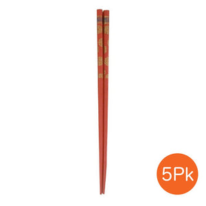 Red Chopsticks with Gold "Double Happiness" Print - 5-Pr/Set (TW-CC239-CHB)
