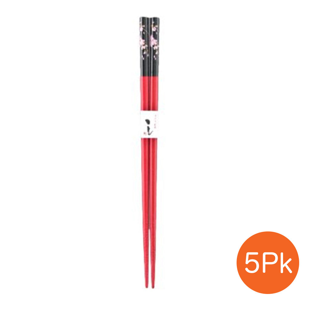 Red Chopsticks with Pink Blossoms - 5-Pr/Set (TW-CC270-CHB)