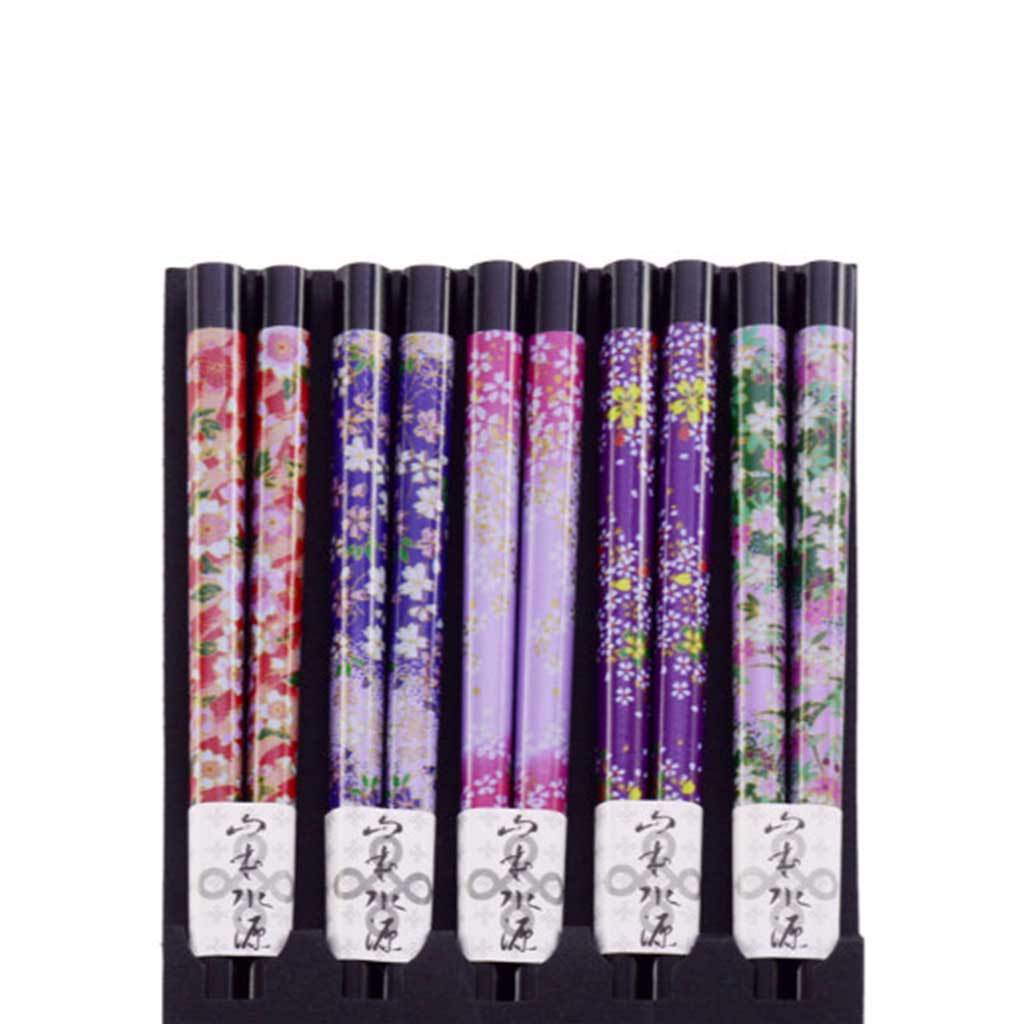 5-Pr Gift Set Chopsticks with Assorted Colour & Cherry Blossom Pattern (TW-CH102-CHB)