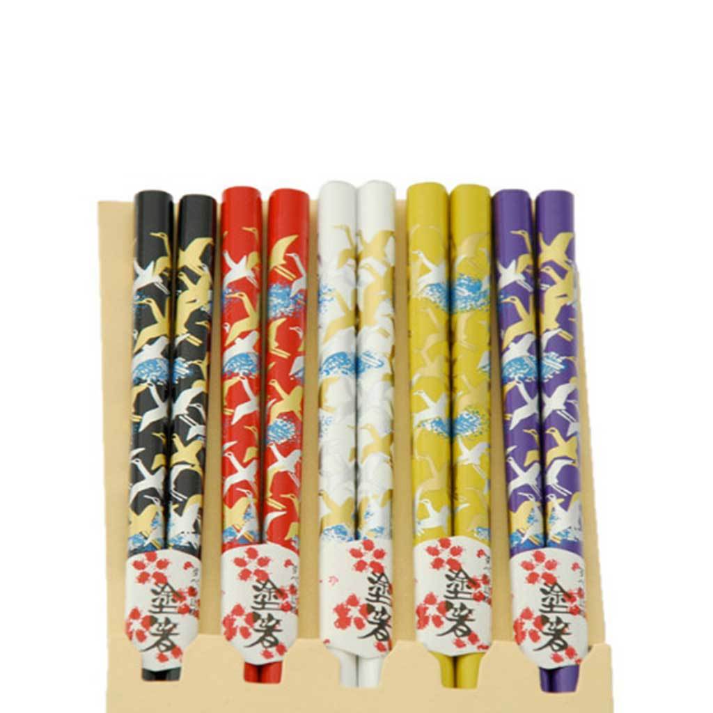 5-Pr Chopsticks Set with Assorted Colour & Crane Pattern (TW-CH121-S-CHB)