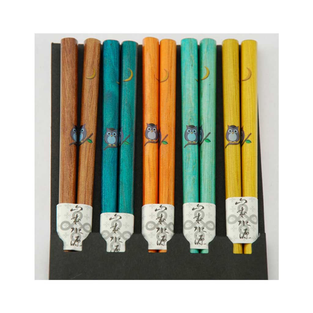 5-Pr Chopsticks Set with Assorted Colour & Owl Pattern (TW-CH122-S-CHB)
