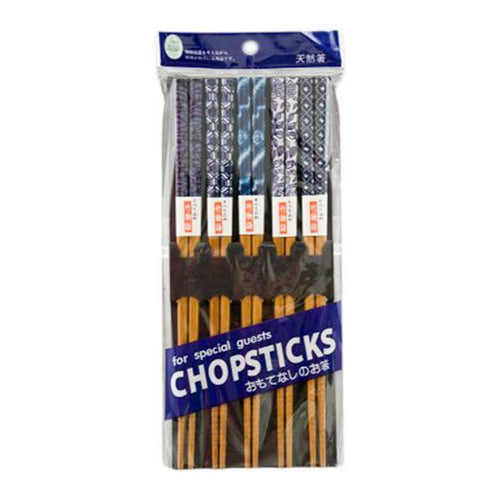 5-Pr Chopsticks with Assorted Blue Accent Pattern (TW-CH139-S-CHB)