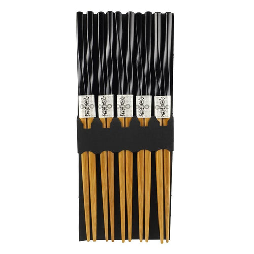 5-Pr Black Spiral Textured Chopsticks Set (TW-CH152-S-CHB)