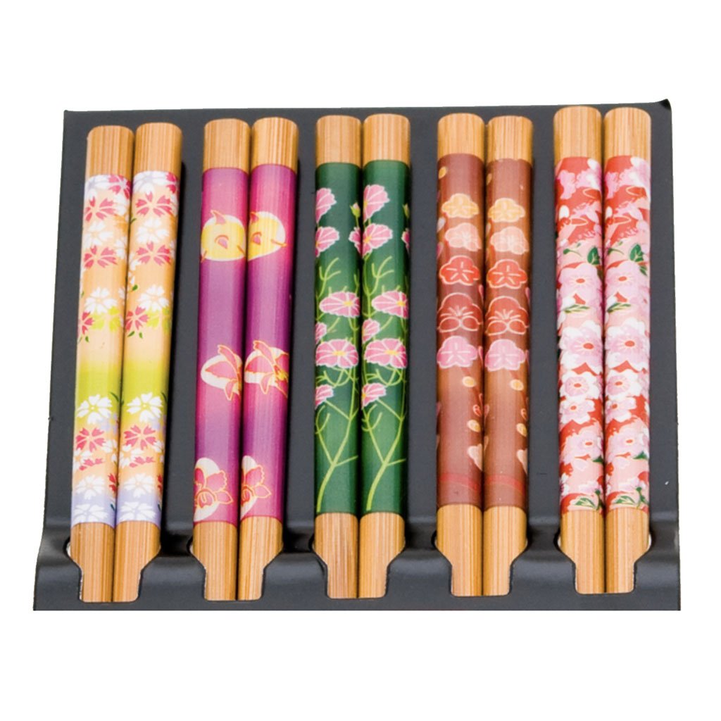 5-Pr Gift Set Chopsticks with Assorted Colour & Floral Pattern (TW-CH37-CHB)