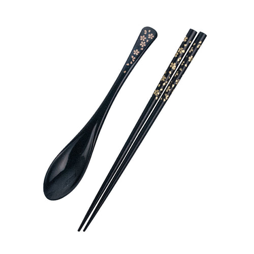 Wooden Chopsticks and Lacquer 
Spoon Set - Sakura Pattern (TW-HS202-CHB)