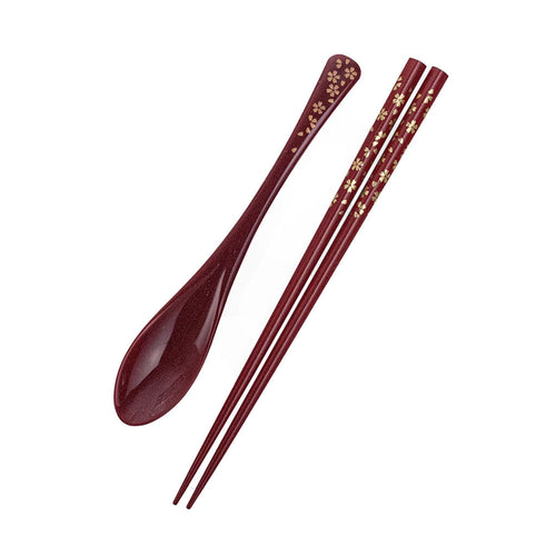 Wooden Chopsticks and Lacquer 
Spoon Set - Sakura Pattern (TW-HS203-CHB)