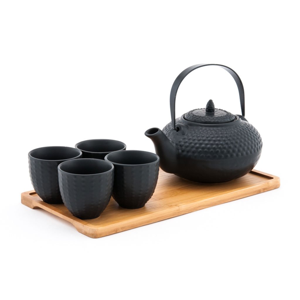 5-Pc Ceramic Tea Set with Nailhead Pattern - Tea Pot - 26 oz. (TW-JHS1-BK-TPP)