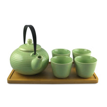 Load image into Gallery viewer, 5-Pc Ceramic Tea Set with Concentric Circles - Tea Pot - 28 oz. (TW-JHS2-GR-TPP)