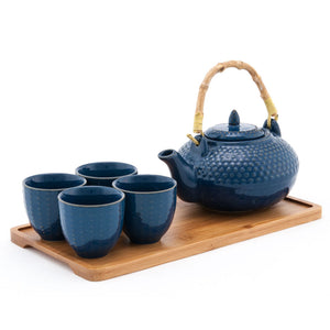 5-Pc Ceramic Tea Set with Nailhead Pattern - Tea Pot - 26 oz. (TW-JHS3-BL-TPP)