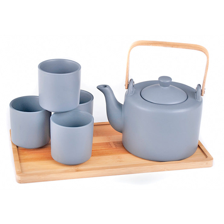 5-Pc Ceramic Tea Set with Bamboo Tray - Tea Pot - 28 oz. (TW-JHS6-BK-TPP)