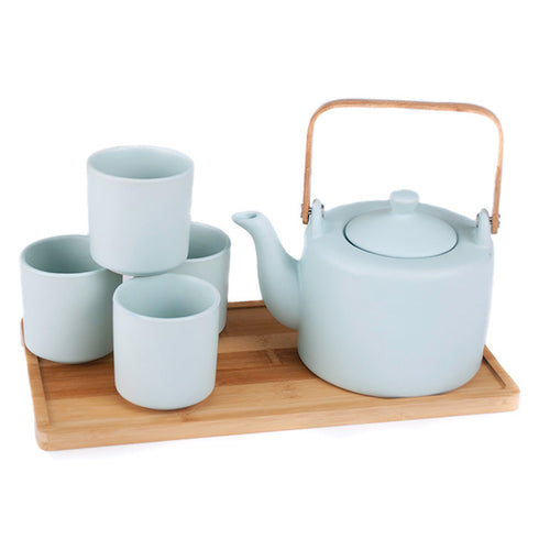 5-Pc Ceramic Tea Set with Bamboo Tray - Tea Pot - 28 oz. (TW-JHS6-GR-TPP)