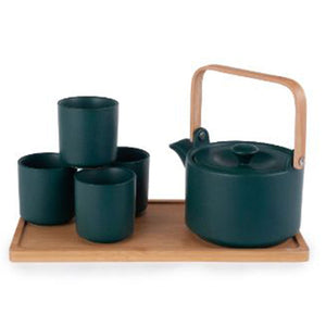 5-Pc Ceramic Tea Set with Bamboo Tray - Tea Pot - 37 oz. (TW-JHS7-GR-TPP)