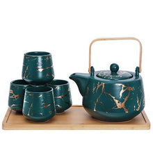 Load image into Gallery viewer, 5-Pc Ceramic Tea Set with Marble Flecks - Tea Pot - 37 oz. (TW-JHS8-GR-TPP)