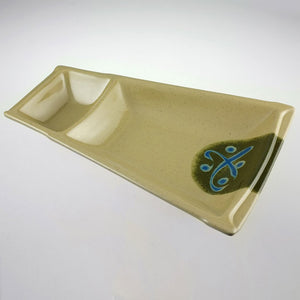9" L Melamine Green China Rectangular Boat Shaped Plate w/ Soya Sauce Compartment  - FINAL SALE (TW-M-187-PLM)