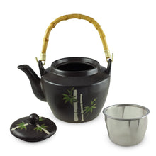 Load image into Gallery viewer, Bamboo Pattern Teapot with Bamboo Handle &amp; Stainless Steel Mesh Strainer - 72 oz. (TW-TP107-TPP)