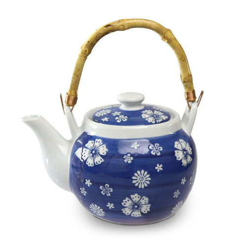 Japan Floral Teapot with Bamboo Handle - 40 oz. (TW-TP43-TPP)